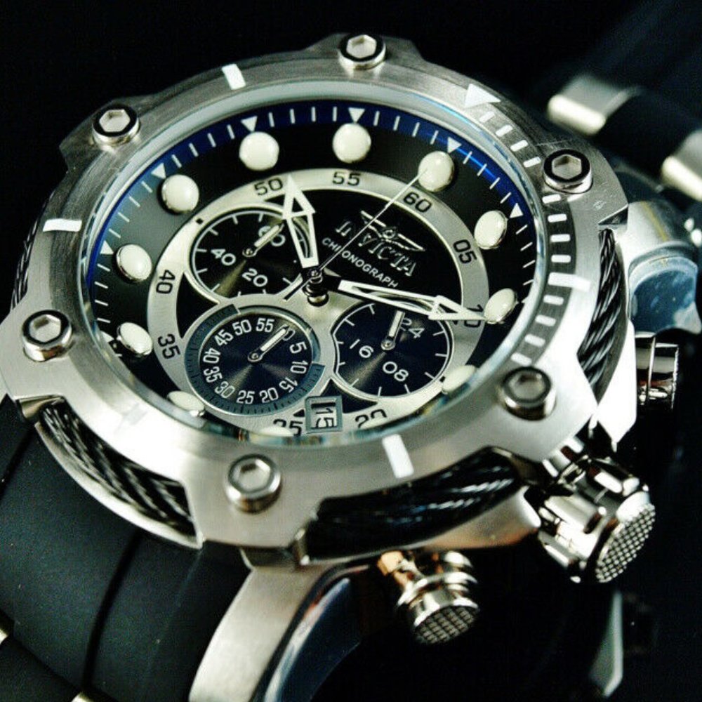 Bolt Black Dial 50mm Men's Steel Watch